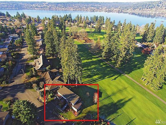 Aerial view of the home, which is sited at the end of a cul-de-sac .Close to St Edwards State Park, Burke Gilman Trail, Seaplane Restaurant. Convenient to Seattle and the Eastside with no bridge needed!