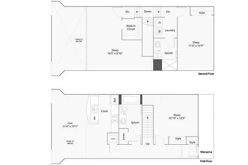 Floor plan 3 BR x 2 BA - B Loft