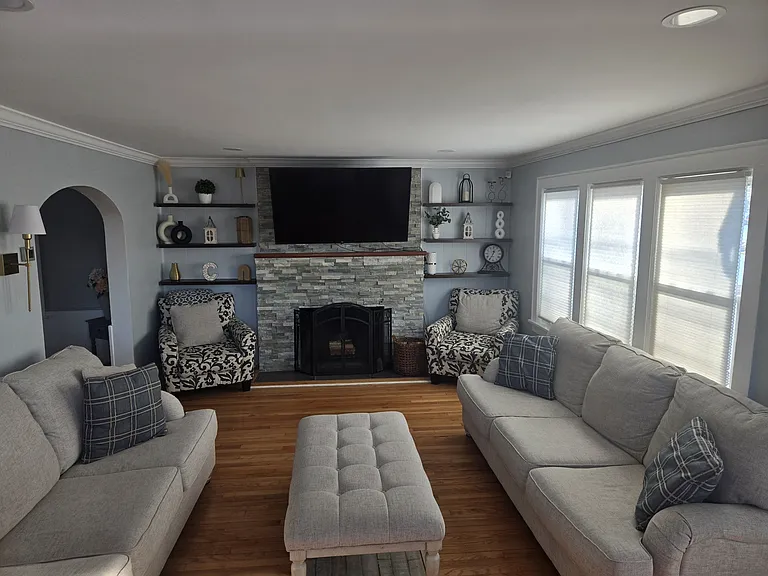 Living room with working fireplace