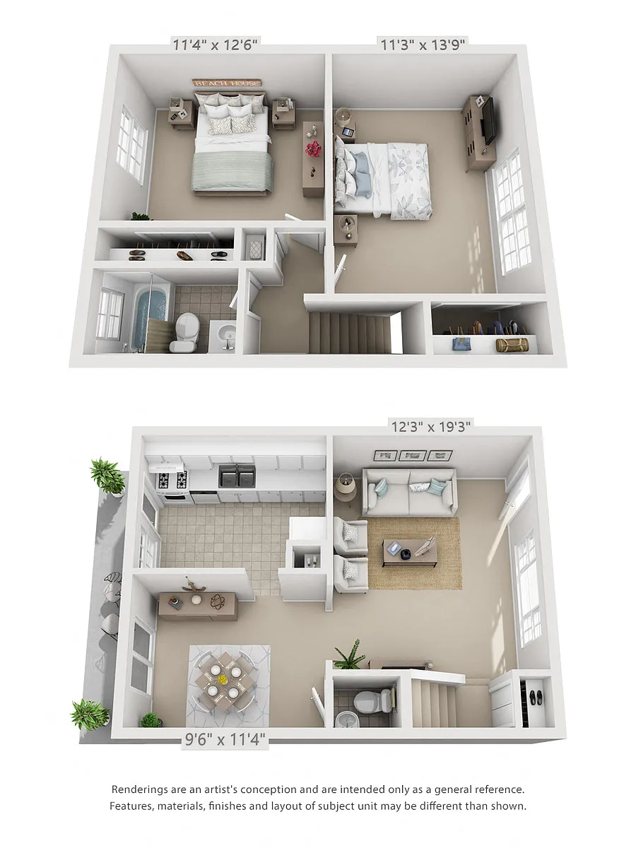 Floor plan 2 Bedroom, 1 1/2 Bath Townhome