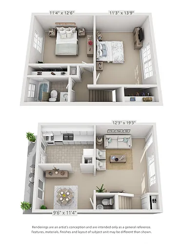 Floor plan 2 Bedroom, 1 1/2 Bath Townhome