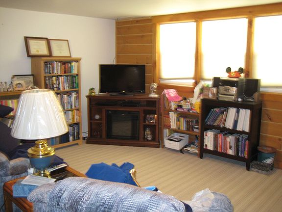 family room in basement