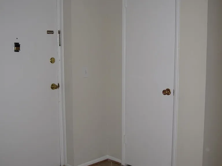 Ceramic tile entrance, coat closet on right