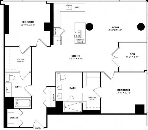Floor plan Two Bedroom Den 03A