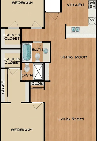 2 Bed 2 Bath Floorplan Diagram