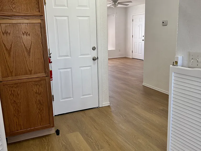 Extra storage between living room and kitchen (door to garage)
