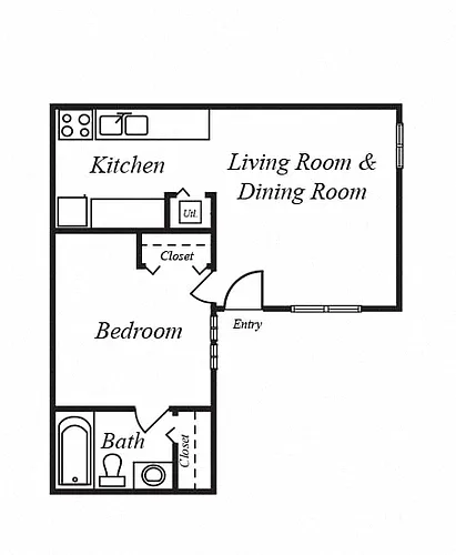 Floor plan 1 Bedroom, 1 Bathroom E3