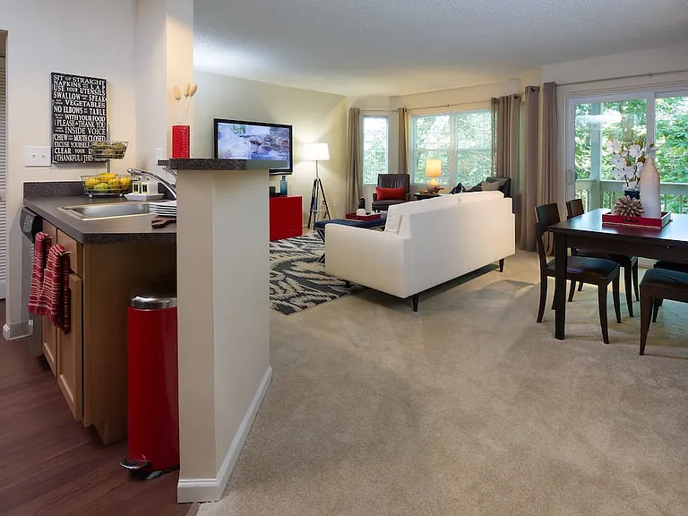 Classic Package living and dining room with carpet