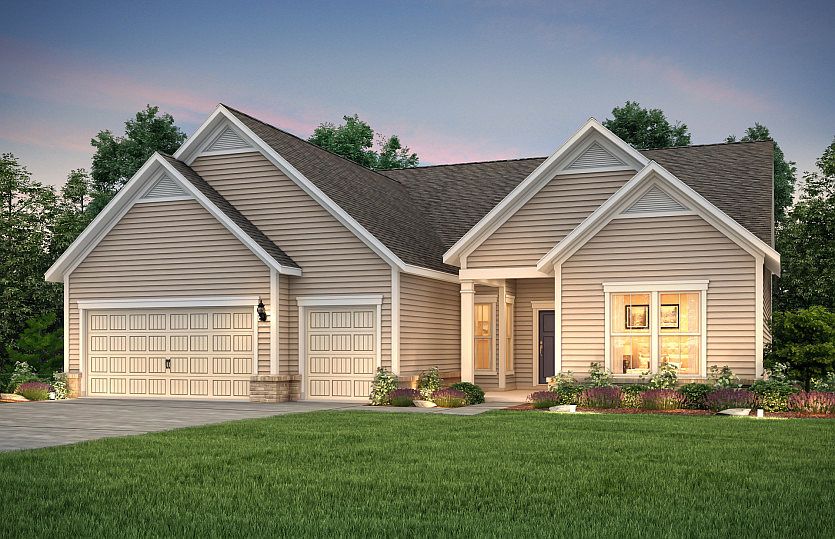 Dunwoody Way New Home Exterior LC2G with covered front door and golf cart bay. - Representation