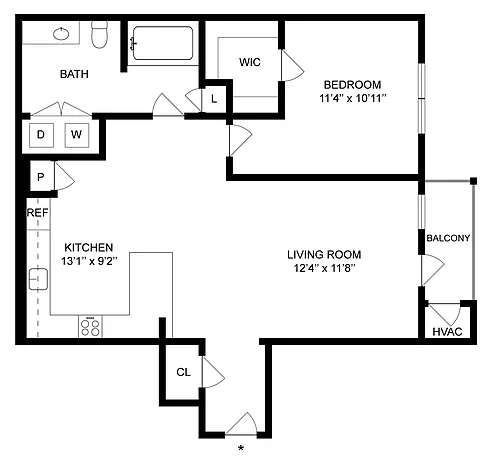 Floor plan 1 Bed/1 Bath-A2-income-restricted