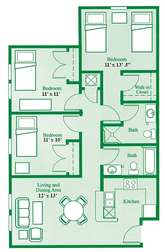 Floor plan 3 bedroom, 2 bathroom