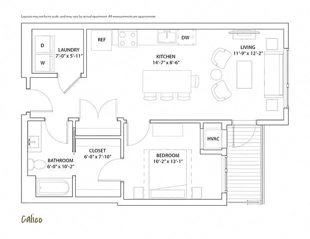 Floor plan 1 Bed 1 Bath Calico