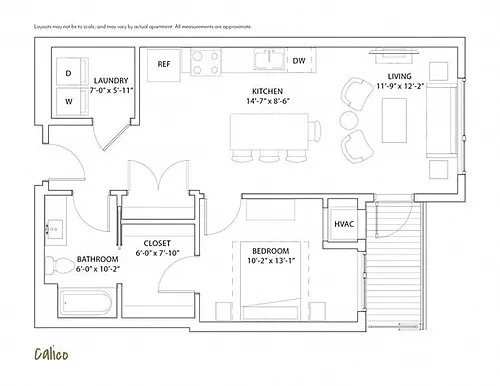 Floor plan 1 Bed 1 Bath Calico