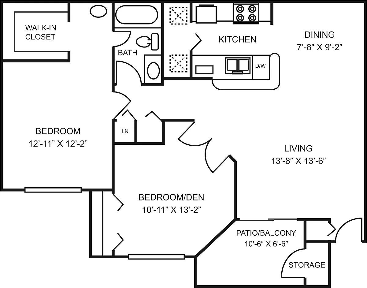 Floor plan 2 Bed, 1 Bath