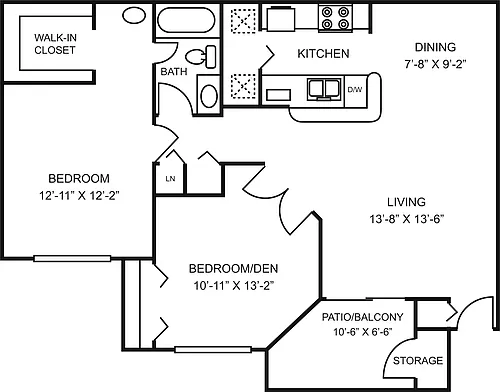 Floor plan 2 Bed, 1 Bath