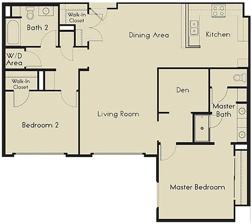 Floor plan 2 Bedroom 2 Bathroom Plan E