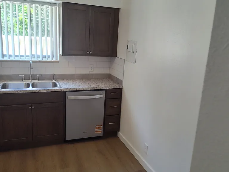 Looking at the kitchen from the living room.