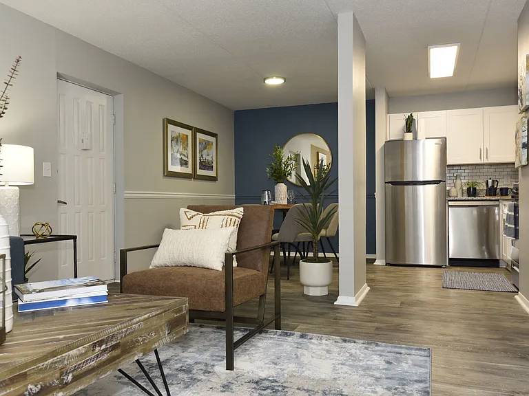 Kitchen + Dining with Hardwood Style Flooring