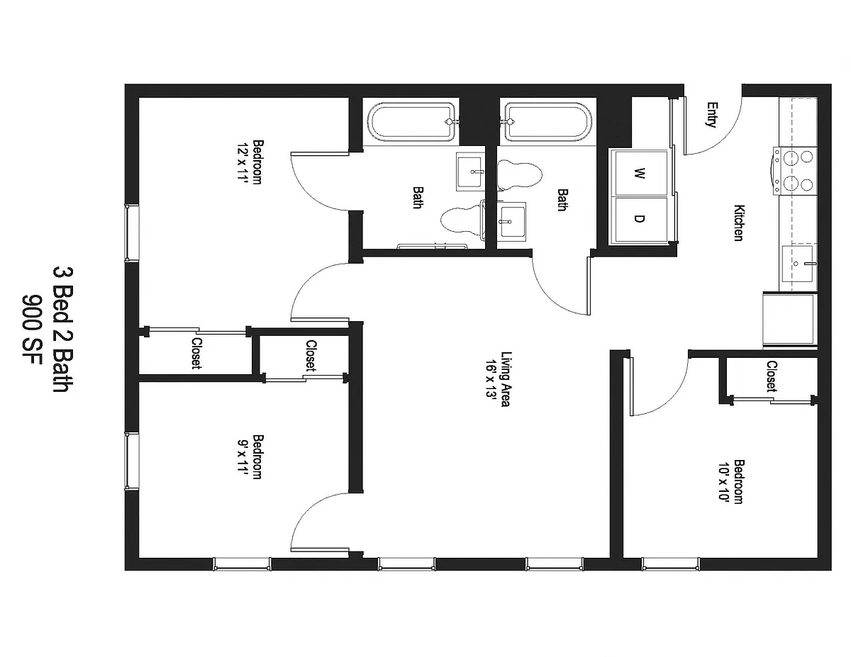 Floor plan 3 Bedroom, 2 Bath - Income Restriction
