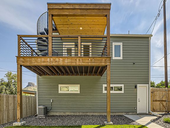 Covered deck with view.