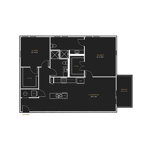Floor plan 2BD - D