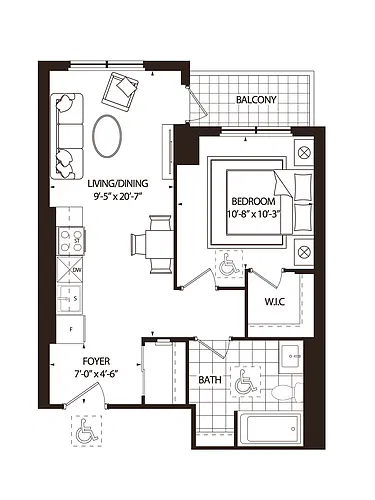 Floor plan 1 Bedroom 1 Bed 1 Bath 2