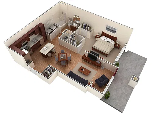 Floor plan 1 BR Designer Courtyard Garage