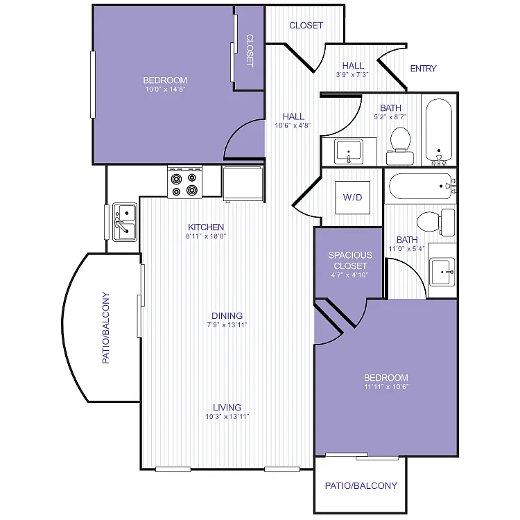 Floor plan 2 Bed 2 Bath 22F