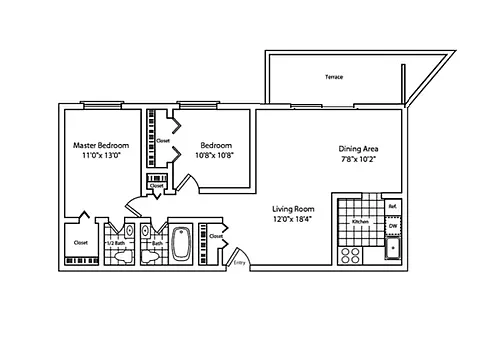 Floor plan 2 Bedroom 1 5 Bath with Balcony