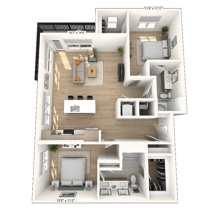 Floor plan B8 2x2 1270 SF
