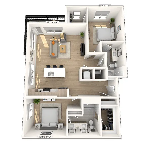 Floor plan B8 2x2 1270 SF