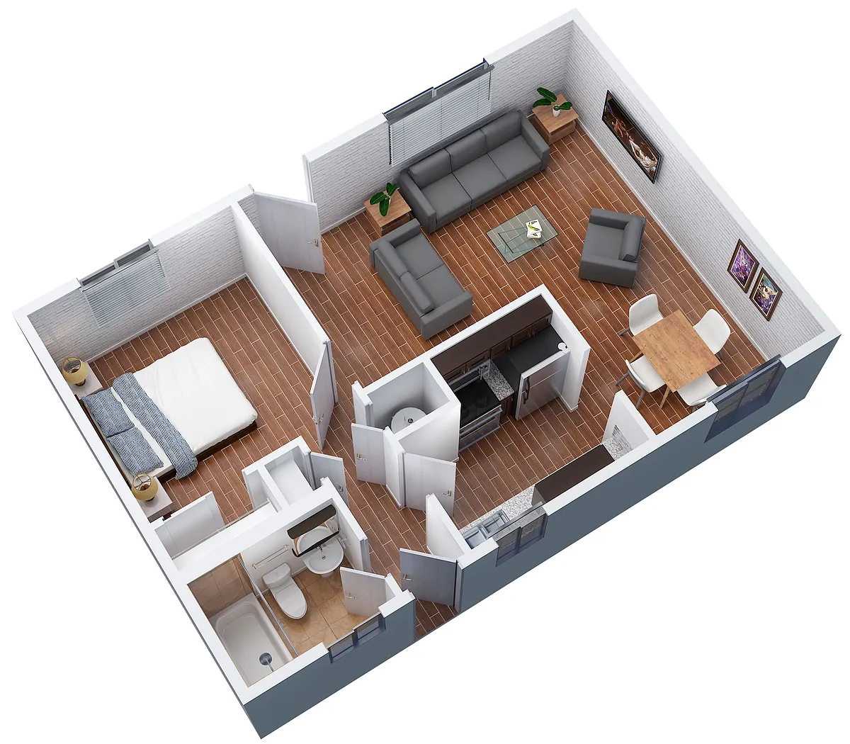 Floor plan 1 Bed 1 Bath With In Unit Washer Dryer