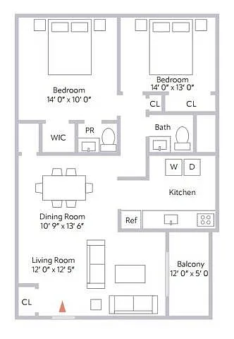 Floor plan B5-2BD/1.5BA