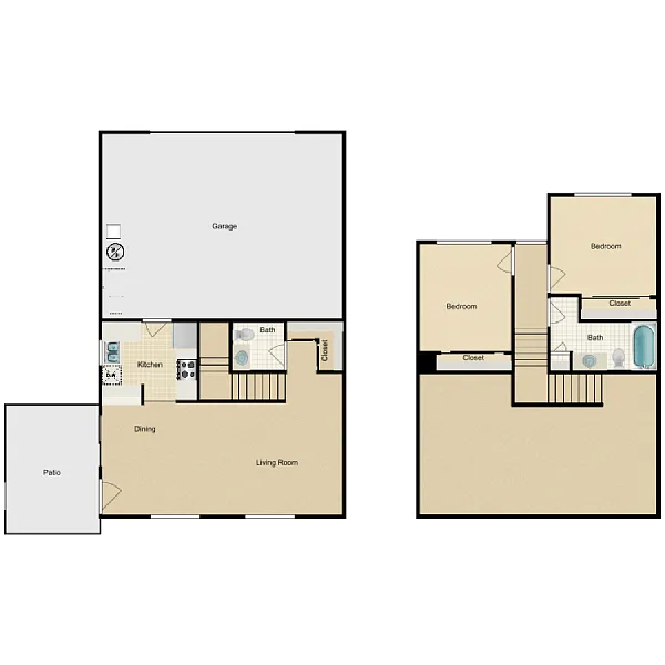 Floor plan 2 Bedroom 1.5 Bathroom