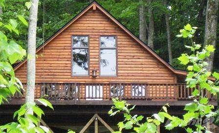 This beautiful log faced chalet sits high upon the Red River Valley Mnt. cabin development overlooking the cliff line of the Red River Gorge.