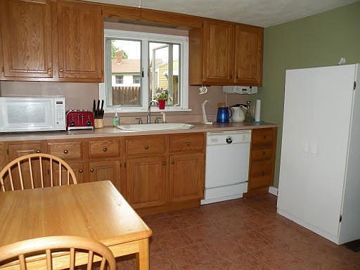 Kitchen with view of pond