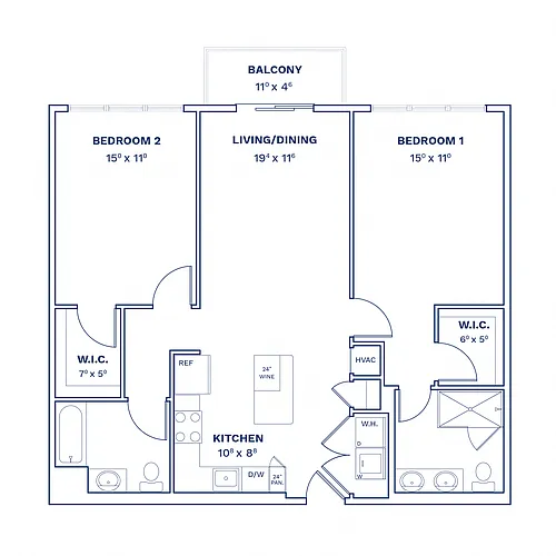 Floor plan 2 Bed/2 Bath-B2.1