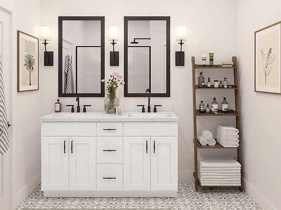 Primary bath with matte black fixtures