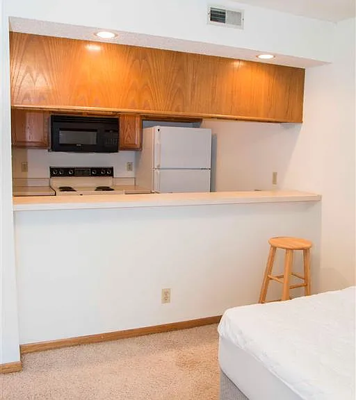 This studio layout blends kitchen, dining, and living space for easy, efficient everyday living.