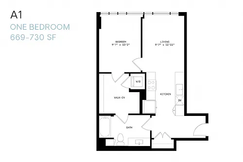 Floor plan One Bedroom A1