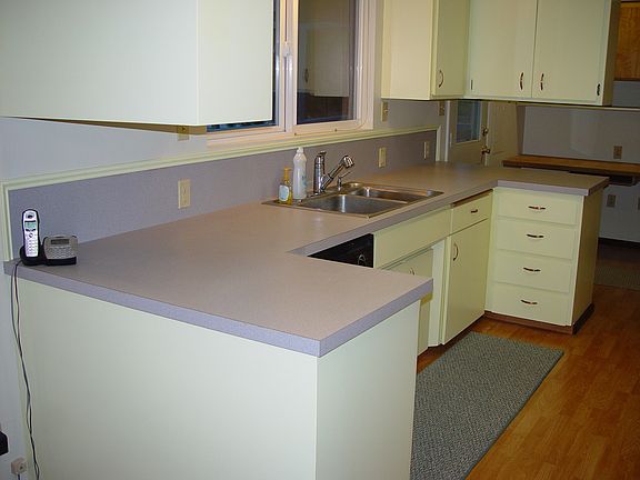 walk through kitchen looking out to the backyard