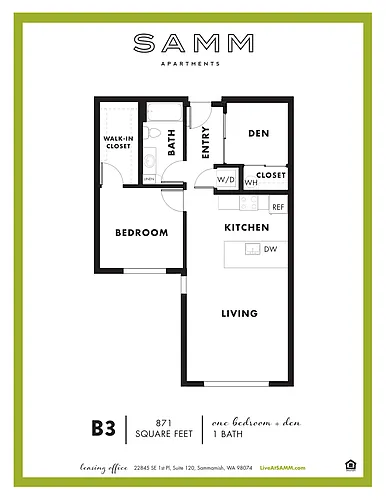 Floor plan 1 Bedroom 1 Bath with Den