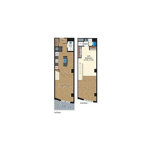 Floor plan One Bedroom B 975