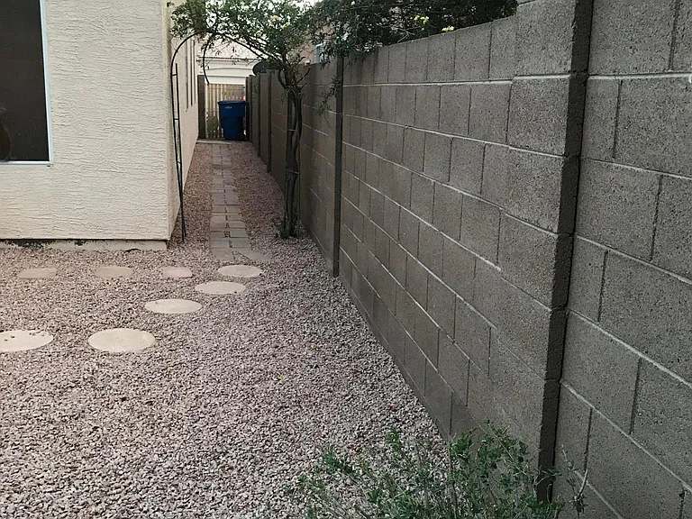 Xeriscaped sideyard.