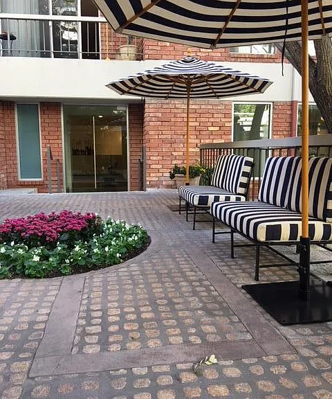 Courtyard seating near the pool