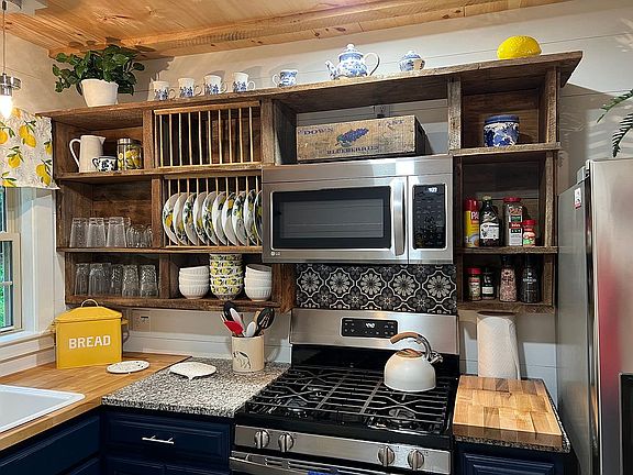 Kitchen with custom shelves 