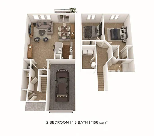 Floor plan Two Bedroom 1.5 Bath Townhome