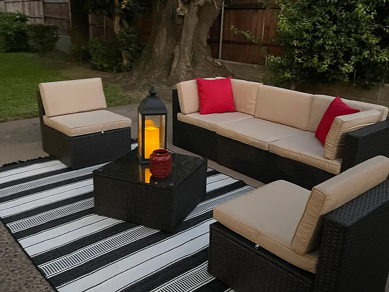 Outdoor seating and dining areas