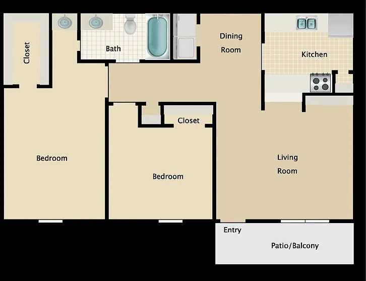 Floor plan 2 bedroom 1 bath