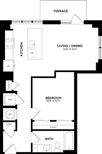 Floor plan Junior 1 Bed/ 1 Bath-A01aP